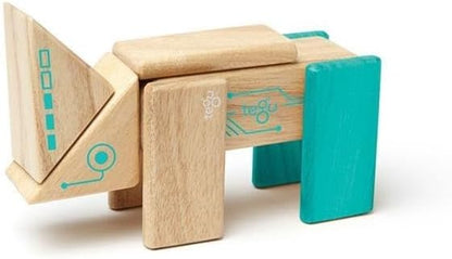Tegu Robo Magnetic Wooden Block Set, Electric Aqua, 8 PIECE