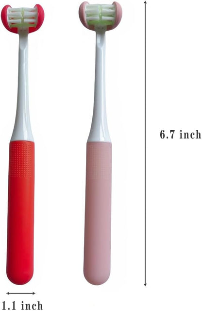 2 Pieces 3 Sided Toddler Toothbrush, Girls Toothbrush Kids, Autism Soft Bristles Toothbrush,Soft and Gentle for Complete Tooth and Gum Care