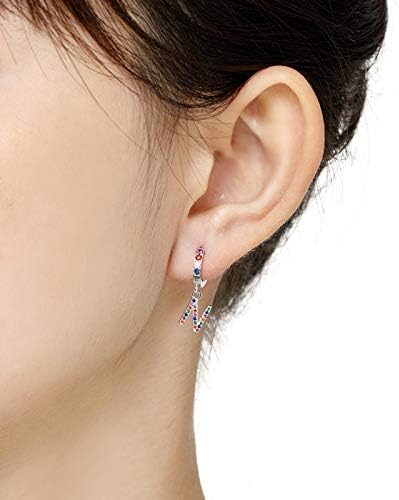Presentski Initial Earrings 925 Sterling Silver Colorful Huggie Small Hoop Earrings Rainbow CZ Drop Dangle Simple Alphabet Earrings S925 Hypoallergenic Earring Letter A-Z for Daughter Women