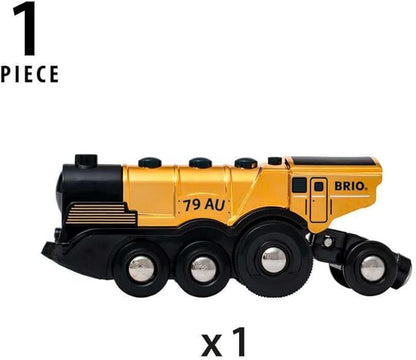 BRIO 33630 World Mighty Golden Action Locomotive - Battery Operated Toy Train with Dynamic Light and Sound Effects | for Kids Age 3 and Up | Compatible with All BRIO Railway Tracks and Vehicles