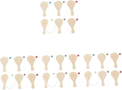 24 Pcs White Billet Wooden Racket Wood Paddle Ball Toy DIY Graffiti Paddle Ball Kid Paddle Ball Toy Wooden Paddle Ball Graffiti Wood Paddle Ball DIY Wood Paddle Ball