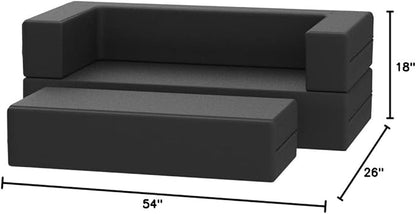 Jaxx Zipline Kids Sofa & Large Ottoman 3 in 1 Fold Out Sofa, Big Kids Edition Black