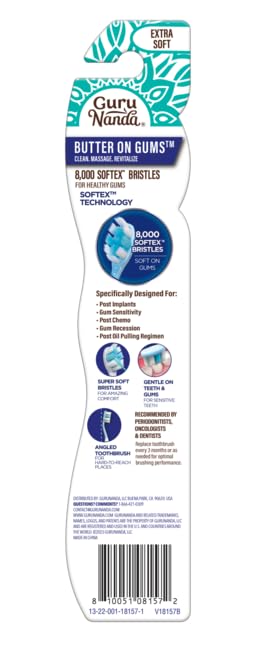 GuruNanda Butter on Gums Xtra Clean Toothbrush with Brush Cap, Soft Bristles for Sensitive Gums, Soft Toothbrush for Kids & Adults, 1ct