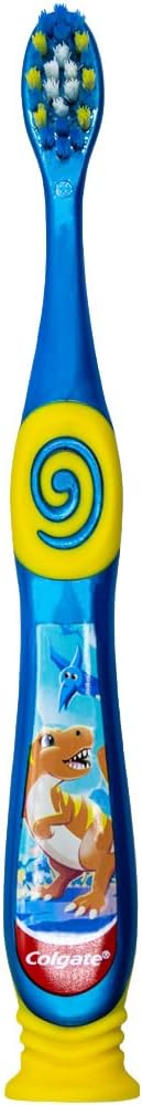 Colgate Dinosaur Toothbrush for Children with Suction Cup, Kids 2-5 Years Old, Extra Soft - Pack of 2