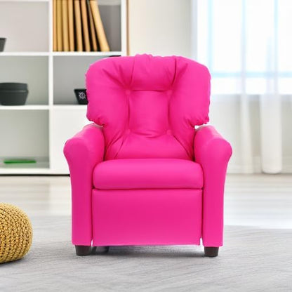 The Crew Furniture Traditional Kids Recliner, Toddler Ages 1-5 Years, Pu Faux Leather, Hot Pink