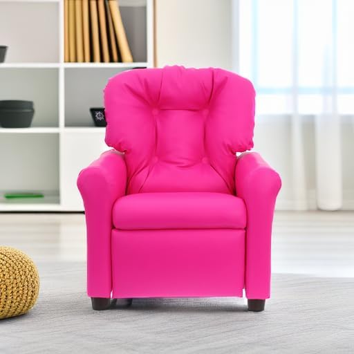 The Crew Furniture Traditional Kids Recliner, Toddler Ages 1-5 Years, Pu Faux Leather, Hot Pink