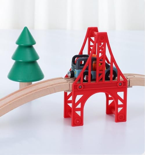 Wooden Train Bridges, 3 Suspension Bridge, Wooden Train Track Accessories, Wooden Train Track, Train Tracks Compatible with All Major Brands, Wooden Toys for Girls & Boys