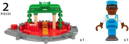BRIO World 33476 - Turntable & Figure | 2 Piece Wooden Toy Train Accessory for Kids | Multiple Track Connection Points | Spacious Turntable | Poseable Train Engineer Figure | Ages 3 and Up