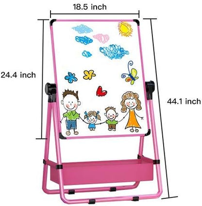 Kids Art Easel with 29.5inch-44inch Height Adjustable Whiteboard&Chalkboard Double Sided Easel 360°Rotating Art Easel for Kids Pink Over 3 Years Old
