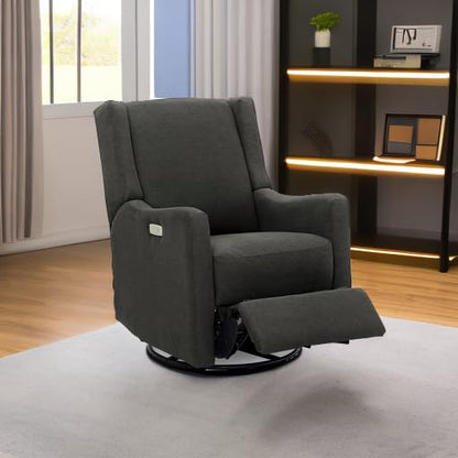 Delta Children Mercer Electronic Power Recliner and Swivel Glider with USB and Type-C Ports in LiveSmart Performance Fabric - Water Repellent & Stain Resistant, Dark Grey
