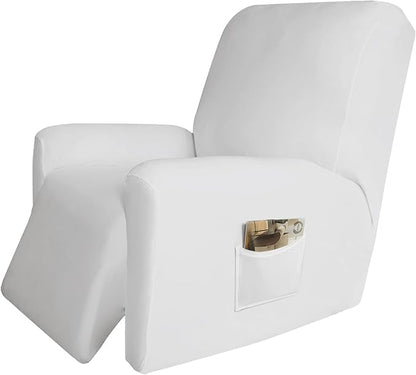 Easy-Going 4 Pieces Microfiber Stretch Recliner Slipcover – Spandex Soft Fitted Sofa Couch Cover, Washable Furniture Protector with Elastic Bottom for Kids, Pet(Recliner, Snow White)