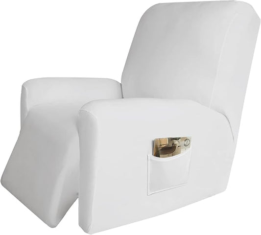 Easy-Going 4 Pieces Microfiber Stretch Recliner Slipcover – Spandex Soft Fitted Sofa Couch Cover, Washable Furniture Protector with Elastic Bottom for Kids, Pet(Recliner, Snow White)