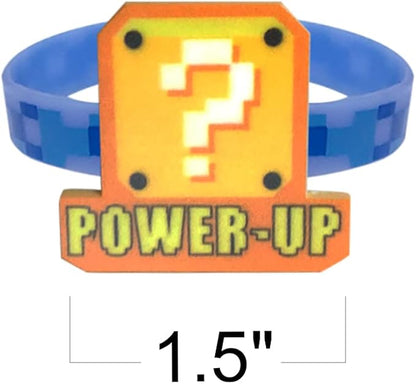 ArtCreativity Power Up Rubber Bracelets for Kids, Set of 12, Colorful Stretchy Rubber Wristbands with Classic Video Game Icons, Fun Birthday Party Favors, Goodie Bag Fillers, Carnival Prize