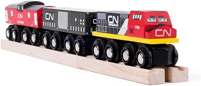 Bigjigs Rail Wooden CN Train - 1 Engine, 2 Carriages & 2 Track Pieces, Kids Train Toy Accessories, Toddler Railway Sets, Trains with Magnetic Couplings, for 3+ Year Old