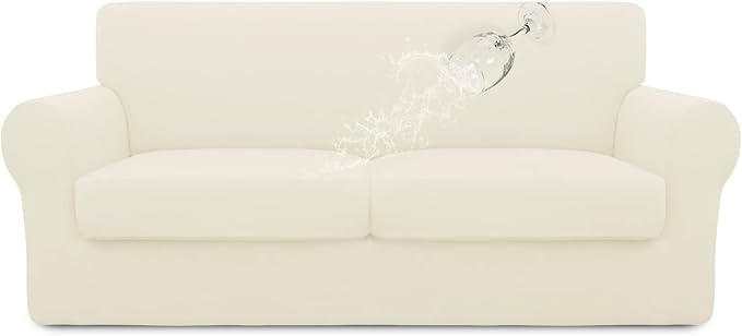Easy-Going 100% Dual Waterproof Oversized Loveseat Cover Stretch Soft Couch Cover for Dogs, Sofa Slipcover for 2 Separate Cushion Couch Leakproof Furniture Protector for Kids, Pets Ivory