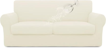 Easy-Going 100% Dual Waterproof Oversized Loveseat Cover Stretch Soft Couch Cover for Dogs, Sofa Slipcover for 2 Separate Cushion Couch Leakproof Furniture Protector for Kids, Pets Ivory
