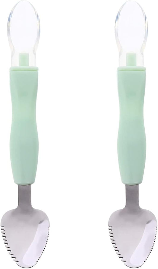 Kisangel 2pcs Food Scraper Spoon Silicone Feeding Spoons Double Head Fruit Puree Spoon Practical Baby Food Scraping Spoon for Fruit Scraping Feeding ,Green