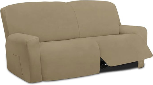 Easy-Going Oversized 6 Pieces Microfiber Stretch Sectional Recliner Loveseat Sofa Slipcover Soft Fitted Fleece 2 Seats Couch Cover Washable Furniture Protector with Elasticity for Kids Pet Tan