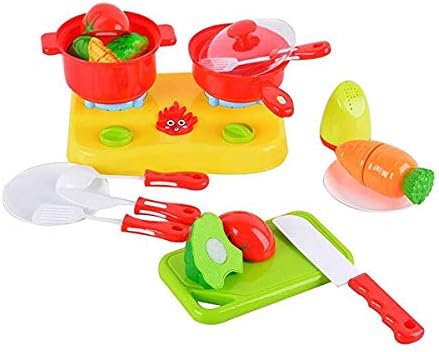 PowerTRC Kitchen Cutting Food Playset for Kids | Includes Vegetables, Fruits, Cooking & Eating Utensils | Comes with Portable Storage Basket