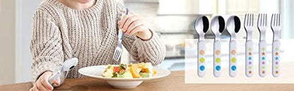 EXZACT Kids Flatware 6pcs Stainless Steel 18/10 Toddler Utensils Flatware- 3 x Forks, 3 x Spoons- BPA Free, Dishwasher Safe - 12 M+ - Stars & Dots