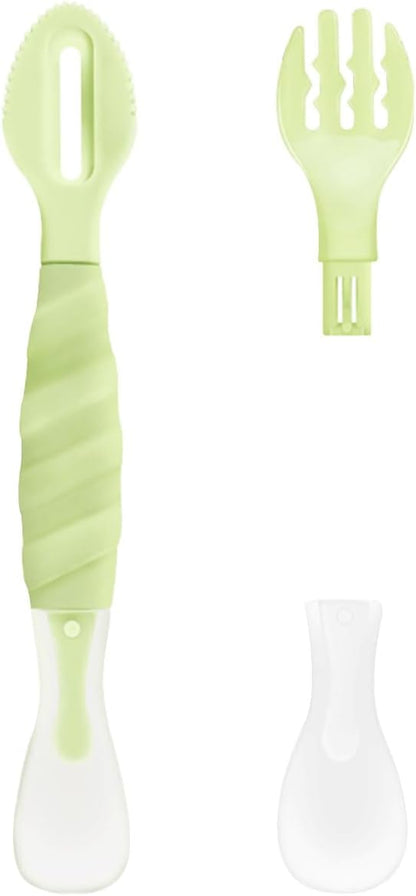 Double Head Baby Silicone Food Spoon (Olive green), Baby Fruit Scraping Mud Spoon, Feeding Spoons Training Spoon for Infants, baby led weaning supplies (Olive green)