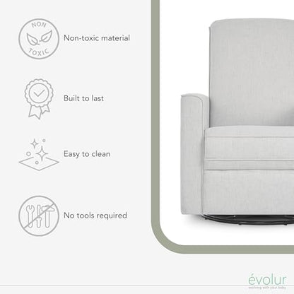 Evolur Raleigh Glider in Fog, Upholstered Plush Seating 360° Swivel Glider Rocking Chair, FSC Certified, Greenguard Gold & JPMA Certified Nursery Glider Recliner