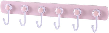 Coat Rack Wall Mount for Kids Room, 6 Rotating Adhesive Wall Hooks for Hanging Clothes Cooking Tools Towels in Kitchen,Bathroom,Office, Pink Decorative Hangers for Girls Bedroom (Pink 1 Pack)