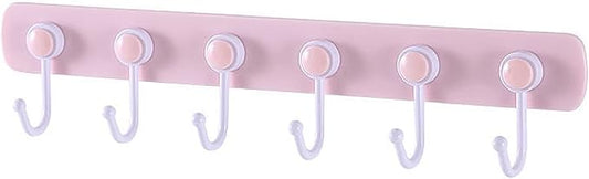 Coat Rack Wall Mount for Kids Room, 6 Rotating Adhesive Wall Hooks for Hanging Clothes Cooking Tools Towels in Kitchen,Bathroom,Office, Pink Decorative Hangers for Girls Bedroom (Pink 1 Pack)