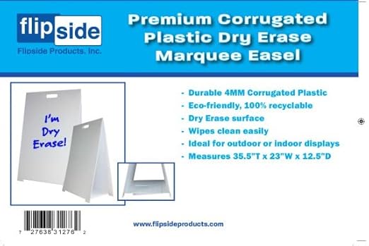 Flipside Products 35.5" x 23" Double- Sided Corrugated Plastic Dry Erase Marquee Easel, Signboard, Indoor Outdoor, Sidewalk Curb Sign, White, 4 Pack