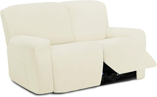 Easy-Going 6 Pieces Microfiber Stretch Sectional Recliner Sofa Slipcover Soft Fitted Fleece 2 Seats Couch Cover Washable Furniture Protector with Elasticity for Kids (Recliner Loveseat, Ivory)