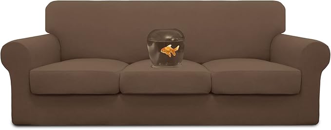 Easy-Going 100% Dual Waterproof Oversized Cover Stretch Soft Couch Cover for Dogs, Sofa Slipcover for 3 Separate Cushion Couch Leakproof Furniture Protector for Kids, Pets Brown