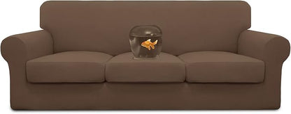 Easy-Going 100% Dual Waterproof Oversized Cover Stretch Soft Couch Cover for Dogs, Sofa Slipcover for 3 Separate Cushion Couch Leakproof Furniture Protector for Kids, Pets Brown