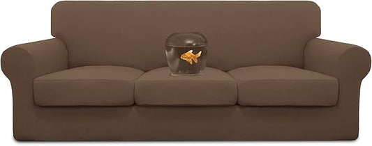 Easy-Going 100% Dual Waterproof Oversized Cover Stretch Soft Couch Cover for Dogs, Sofa Slipcover for 3 Separate Cushion Couch Leakproof Furniture Protector for Kids, Pets Brown