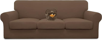 Easy-Going 100% Dual Waterproof Stretch Soft Couch Cover for Dogs, Sofa Slipcover for 3 Separate Cushion Couch Leakproof Furniture Protector for Kids, Pets Brown
