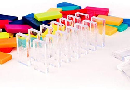 Bulk Dominoes Plastic Bulk 100pcs – Building and Stacking and Chain Reaction Toppling STEAM Toy Blocks for Kids (Clear)