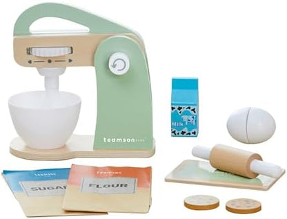 Teamson Kids - Little Chef Frankfurt Wooden Mixer Play Kitchen Accessories - Green- 10 pcs