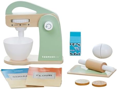 Teamson Kids - Little Chef Frankfurt Wooden Mixer Play Kitchen Accessories - Green- 10 pcs