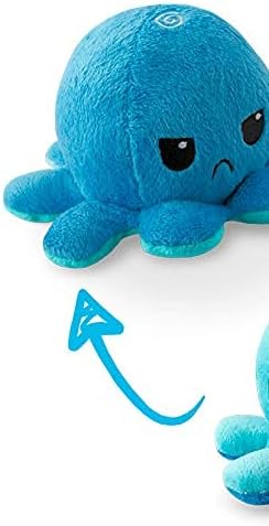 TeeTurtle Reversible Octopus Plushie 4-Inch Angry Light + Dark Blue Two-Sided Flip Plush Toy with Embroidered Details - Cute Mini Collectible Plush for Kids, Teens, and Adults