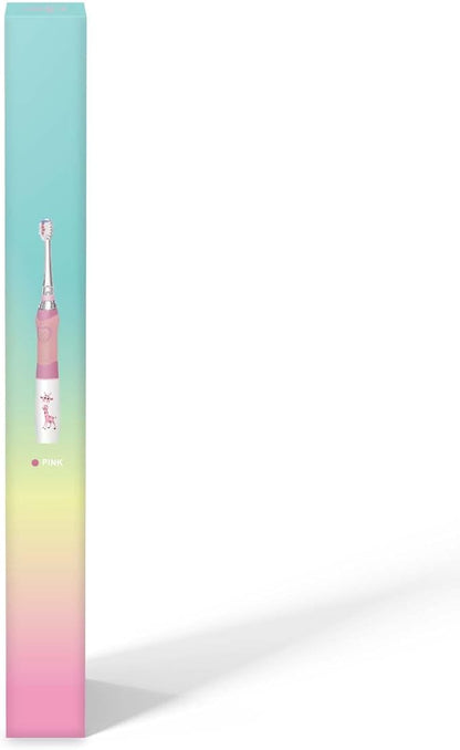 Kids Electric Toothbrush Toddler Toothbrush Age 2-4-8-12 Girls Electric Toothbrush with Timer Rainbow LED Light Up Vibrating Toothbrush Battery Operated Childrens Sonic Tooth Brush (Pink Giraffe)