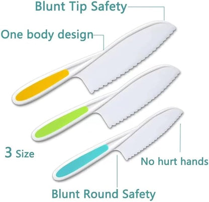 Leking 3 Pcs Kids Kitchen Knife, Plastic Serrated Edges Kids Knife Set for Cooking and Cutting Cakes, Fruits and Veggies, Perfectly Safe for Toddler Chef Knife Set for Kids Real Cooking