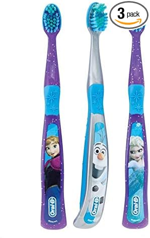 Oral-B Disney Frozen Kids Toothbrush 3+ Years Old Extra Soft Bundle Characters Elsa, Ann & Olaf - Pack of 3
