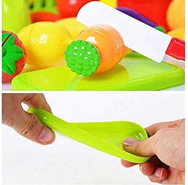 PowerTRC Kitchen Cutting Food Playset for Kids | Includes Vegetables, Fruits, Cooking & Eating Utensils | Comes with Portable Storage Basket