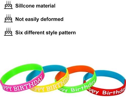 JOVITEC 48 Pieces Rubber Bracelets for Happy Birthday Gift Colored Silicone Bracelets for Teenagers Birthday Party Favors for Happy Birthday Party Supplies (48 Pieces, Style Set 1)