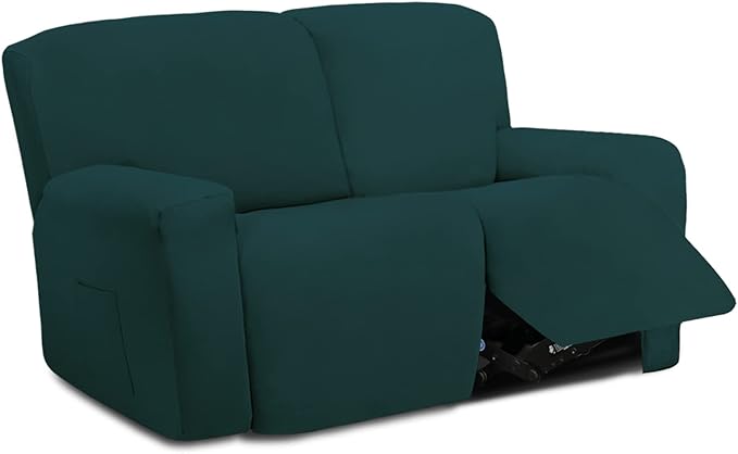 Easy-Going 6 Pieces Microfiber Stretch Sectional Recliner Sofa Slipcover Soft Fitted Fleece 2 Seats Couch Cover Washable Furniture Protector with Elasticity for Kids(Recliner Loveseat, Deep Teal)
