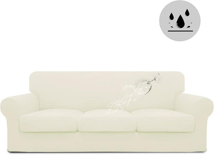 Easy-Going 100% Dual Waterproof Stretch Soft Couch Cover for Dogs, Sofa Slipcover for 3 Separate Cushion Couch Leakproof Furniture Protector for Kids, Pets Ivory