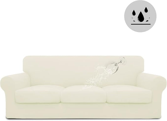 Easy-Going 100% Dual Waterproof Stretch Soft Couch Cover for Dogs, Sofa Slipcover for 3 Separate Cushion Couch Leakproof Furniture Protector for Kids, Pets Ivory