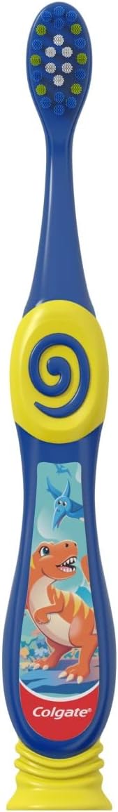 Colgate Dinosaur Toothbrush for Children with Suction Cup, Kids 2-5 Years Old, Extra Soft - Pack of 2