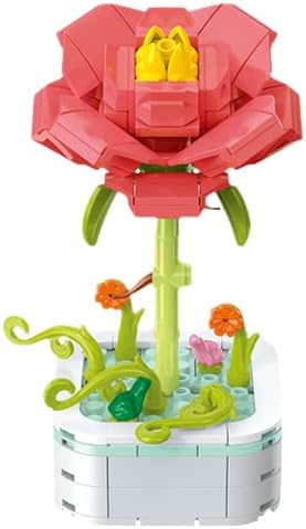Flower Bouquet Building Set with Base, Flower Building Set Artificial Plant Flowers Building Blocks for Home Office Decor, Birthday Gifts, Desktop Trinkets Age 6+