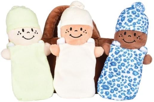 Creative Minds Basket of Babies with 3 Super Soft 9" Plush Doll Toys for Kids, Multicultural Sensory Babies Toy Set with Basket, Green, White, Blue