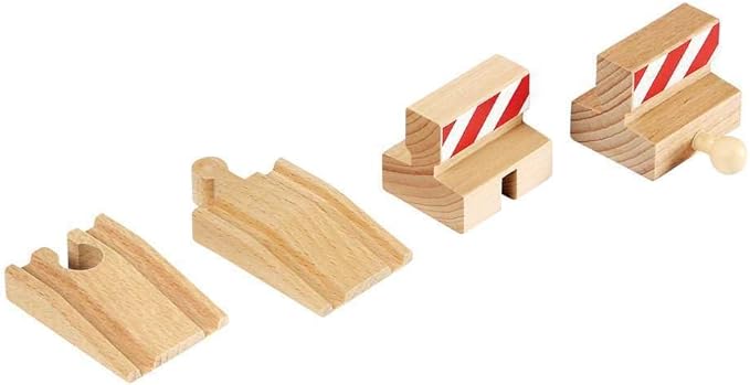 BRIO World 33385 - Stop and Ramp Track - 4 Piece Wooden Toy Train Accessory for Kids Ages 3 and Up